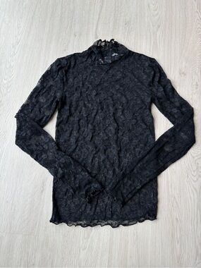 Urban Outfitters Black Lace Mock Neck Long-Sleeve Top